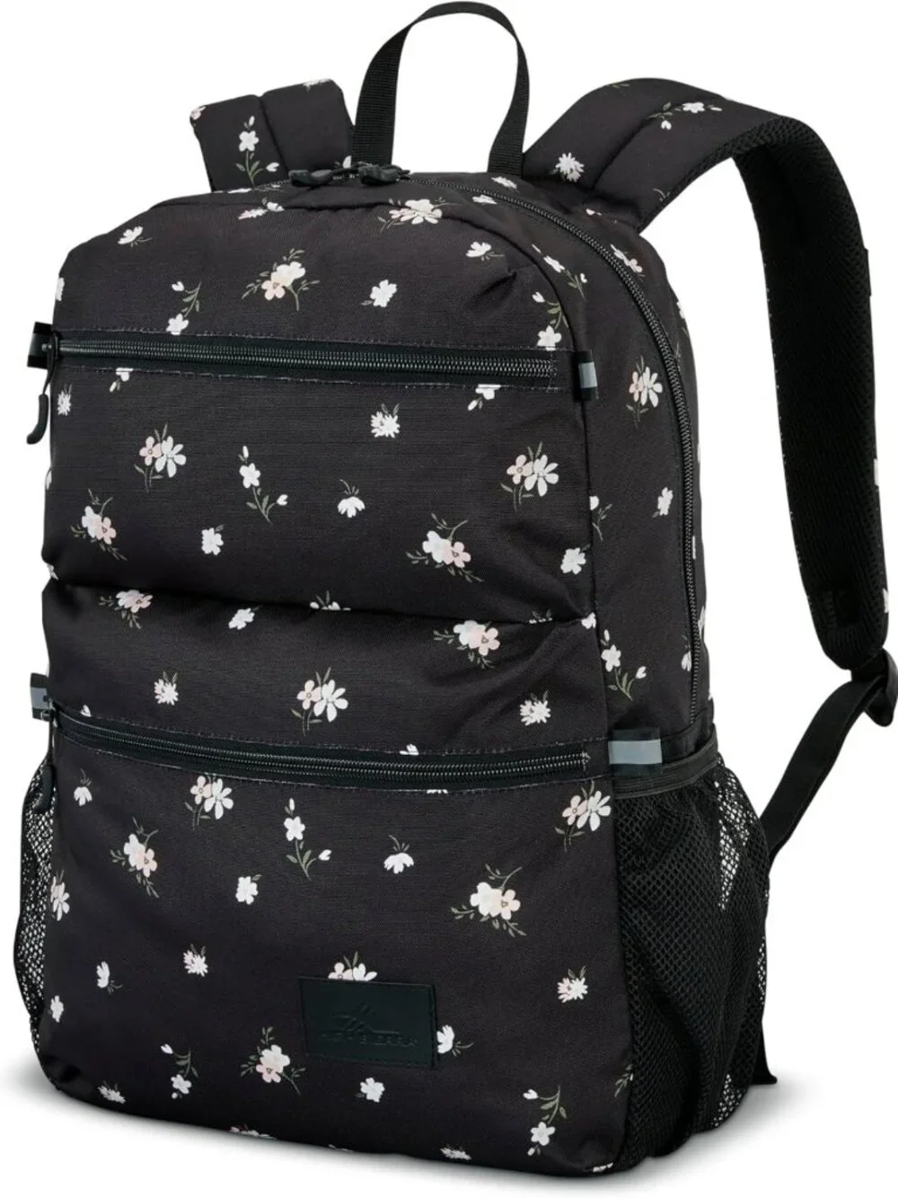 Floral Black Laptop Backpack for Travel & Work, 360° Reflectivity, Water Bottle